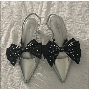 Karl Lagerfeld SkyLynn Silver Removable Crystal Bow Slingback Pumps Women’s 9.5